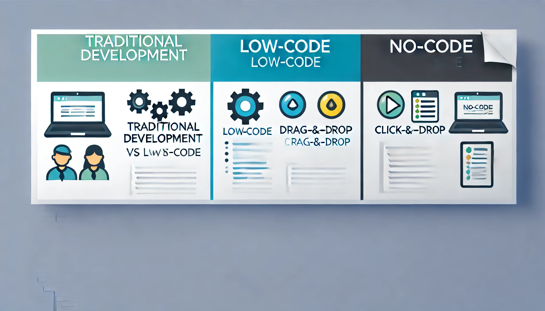 tradicional development vs no-code vs low-code